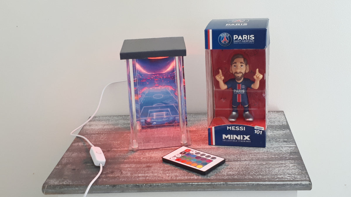 Lot PSG : Figurine MINIX Messi #101 (Football Stars) + Lightbox LED