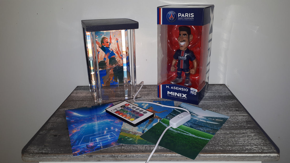 🔵🔴 Lot PSG Asensio : Figurine MINIX #165 + Lightbox LED