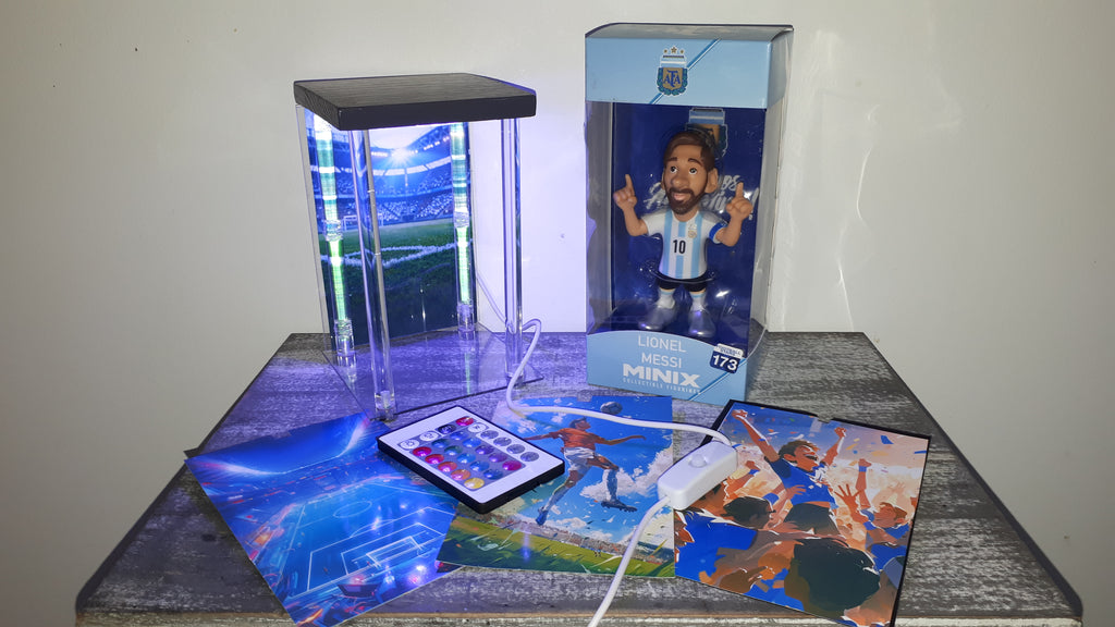 Lot Lionel Messi Argentine : Figurine MINIX #173 + Lightbox LED