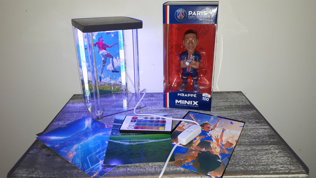 🔵🔴 Lot PSG Mbappé : Figurine MINIX #100 + Lightbox LED