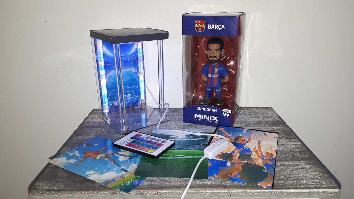 🔵🔴 Lot FC Barcelone Gündoğan : Figurine MINIX #189 + Lightbox LED ShinyGeeck + 3 décors foot