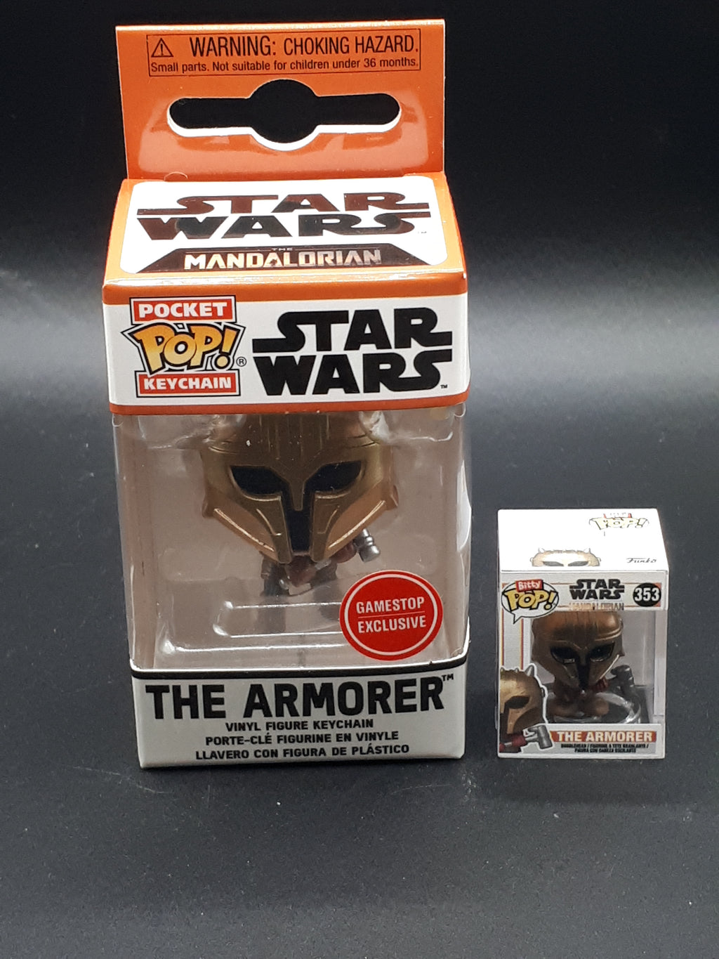 Lot Funko Pop Star Wars The Armorer (Mandalorian) #353 + Pocket Pop GameStop + Bitty Pop + Lightbox LED