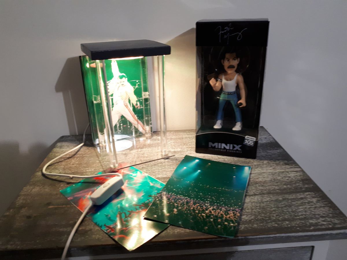 🎤 Lot Freddie Mercury : Figurine MINIX Music #105 + Lightbox LED ShinyGeeck décor concert + 2 décors